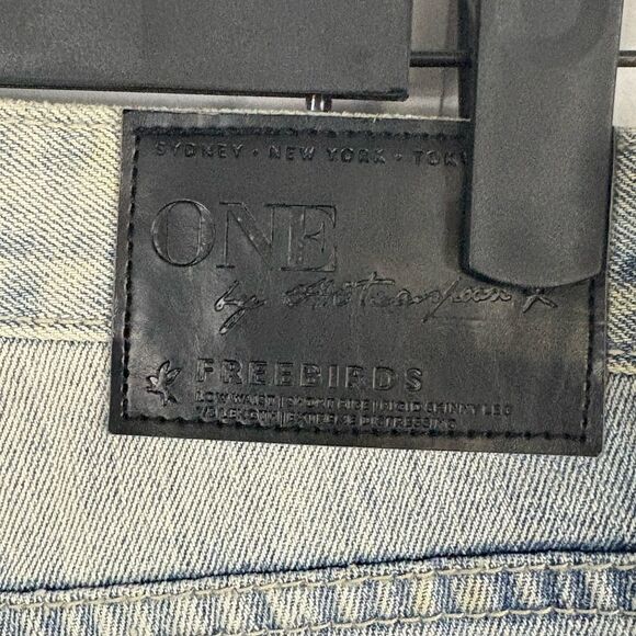 One x One Teaspoon Denim Distressed Patch Work Straight Leg Blue Jeans Size 26 - Picture 4 of 10